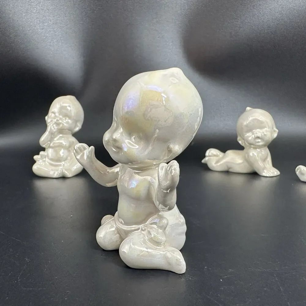 Vintage Ceramic Kewpie Baby Figurines Set of 4 Pearlized Lustreware Babies
